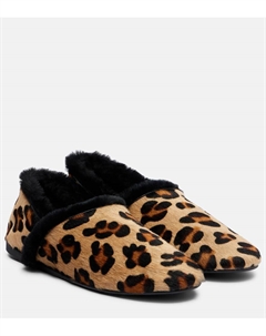 Теплые слипоны из телячьей шерсти с овчиной, Noir/Print Leopard Yves salomon