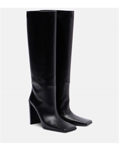 Квадратные кожаные высокие сапоги до колена, Noir Alaia