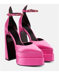 Туфли-лодочки на платформе из атласа, Pink Lemonade-Oro Versace