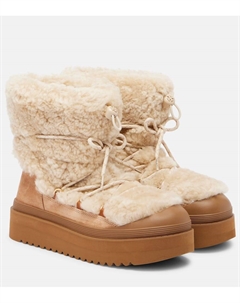 Мягкие замшевые ботинки на шнуровке из овчины, Buttermilk/Light Chestnut Tory burch