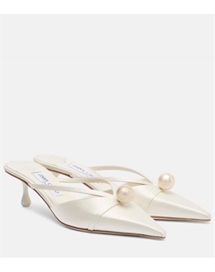 Бархатные мюли Sana 50 с декором для невесты, Ivory/White Jimmy choo