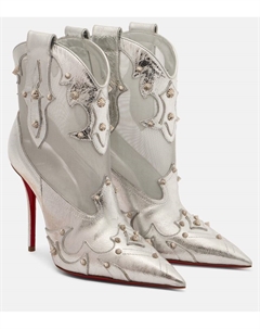 Блестящие кожаные ботинки с декором, Silver Christian louboutin