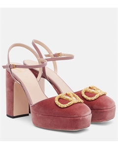 Туфли-лодочки на платформе из бархата, Phard/Cream-Crystal Valentino garavani