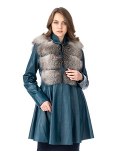 Женское кожаное пальто из натуральной кожи с воротником отделка лиса Мосмеха