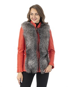 Женская кожаная куртка из натуральной кожи с воротником отделка лиса Мосмеха
