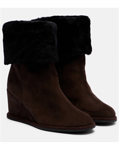 Замшевые ботинки-чулки на танкетке с овчиной, Dark Chocolate Yves salomon