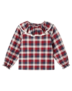Эластичная блузка из чесаного хлопка, Red Blue Check Wheat