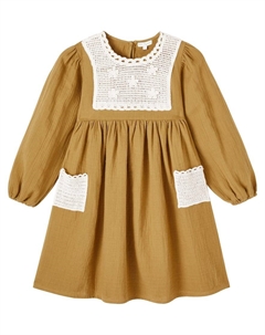 Платье Myla из хлопка с отделкой в технике вязания крючком, Mustard Aw25 Bebe organic