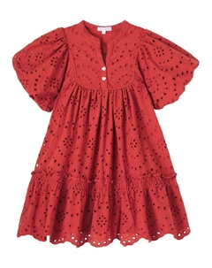 Платье Cruz из хлопка с вышивкой английская гладь, Paprika Plain Poupette st barth kids