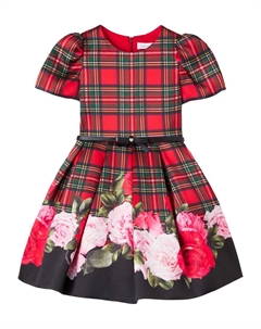 Платье в цветочную клетку, Rosso/Nero Monnalisa