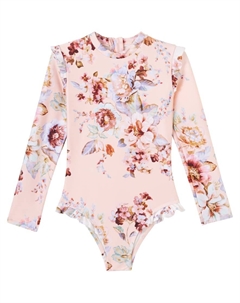 Цветочный рюшированный рашгард для плавания, Guava Floral Multi Zimmermann kids
