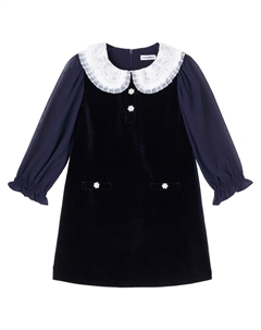 Платье из бархата с кружевной отделкой, Navy Self-portrait kids