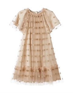 Платье из тюля с вышитым логотипом и рюшами, Oro Dolce & gabbana kids