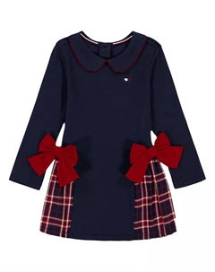 Детское платье для девочек 2T-4T с воротником Питер Пэн и клетчатыми деталями, синий Tommy hilfiger
