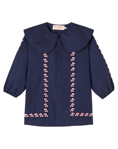 Хлопковое платье с вышивкой вишенками, Navy Tinycottons