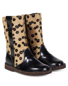 Ботинки из телячьей кожи и замши с цветочным принтом, Spaz. Nero Pèpè