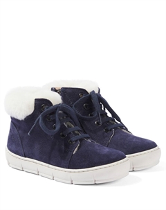 Стартовые топовые замшевые кроссовки с отделкой из искусственного меха, Velours Oily Marine Pom d'api