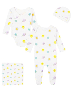 Комплект для малыша: боди, комбинезон, шапочка и плед из хлопка, Ivory/Colorful Stella mccartney kids
