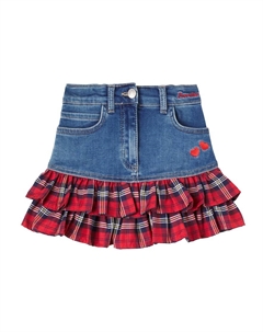 Тартановая юбка из джинсовой ткани с хлопком, Blu Stone Denim Monnalisa