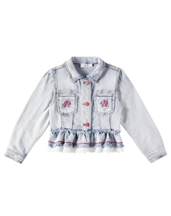 Джинсовая куртка с оборками и кружевной отделкой, Stone Bleach Monnalisa