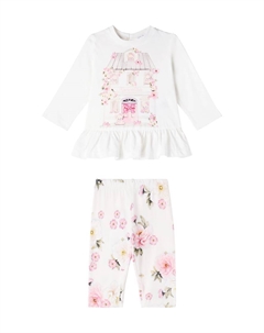 Детский комплект из хлопкового джерси: футболка и леггинсы, Beige/Rosa Antico Monnalisa
