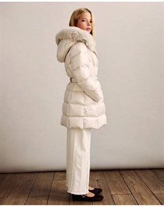 Детский пуховик с фантазийным перьевым декором, экрю Coconut el corte inglés