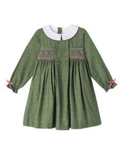 Платье Magdalena из хлопка с цветочным принтом и присборенной горловиной, Green Floral La coqueta