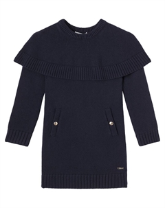 Платье из хлопка и шерсти с пелериной, Bleu Amiral Chloé kids