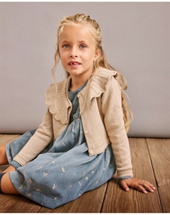 Вязаная куртка с люрексным воротником и бантом, тонкая вязка для девочки, бежево-серый Coconut el corte inglés