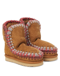 Вышитые замшевые ботинки на овчине, Cognac Mou kids