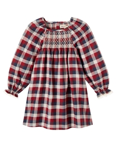 Платье Bella из хлопка со сборкой, Red Blue Check Wheat