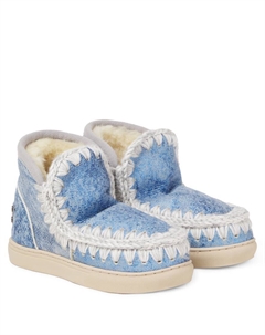 Вышитые замшевые ботинки на овчине, Metal Denim Blue Mou kids