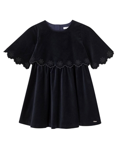 Платье из хлопкового вельвета с фигурным краем, Cadet Blue Chloé kids