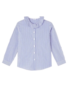 Полосатая рубашка из хлопкового поплина с рюшами, Light Blue Il gufo