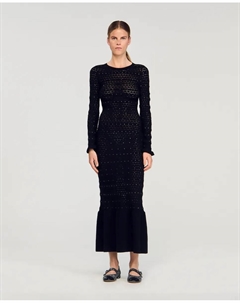 Длинное трикотажное платье со стразами, черный Sandro