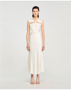 Длинное атласное платье со стразами, белый Sandro