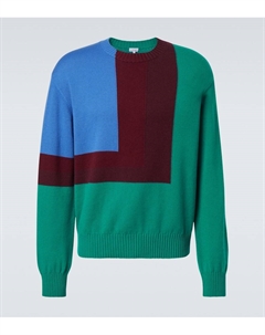 Свитер из шерсти Albers с цветными блоками и интарсией, Green/Red/Multicolor Loewe