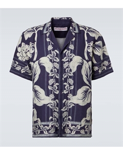 Майтан цветочная льняная рубашка в стиле боулинг, Night Iris Orlebar brown