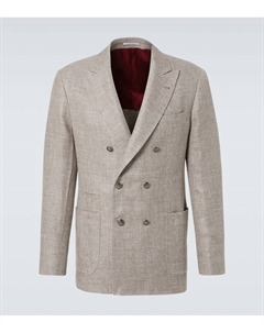 Двубортный пиджак из льна, шерсти и шелка, Corteccia Brunello cucinelli