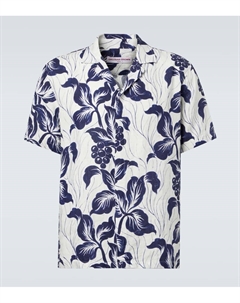 Майтан цветочная льняная рубашка в стиле боулинг, Night Iris Orlebar brown