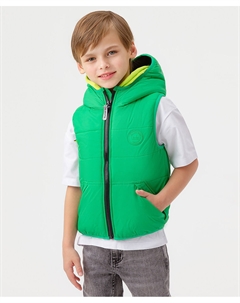 Жилет демисезонный стеганый с капюшоном и накладными карманами зеленый Button blue