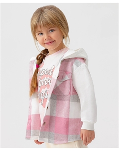 Рубашка фланелевая с капюшоном и накладным карманом бело-розовая для девочки Button blue