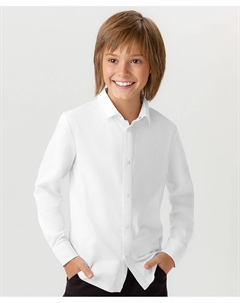 Рубашка прямого кроя трикотажная с длинным рукавом на кнопках белая для мальчика Button blue