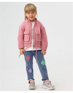 Джинсы-бананы для девочки с эластичной резинкой на поясе и принтом голубые Button blue