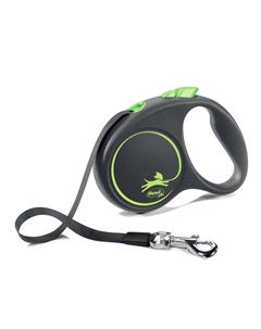 Рулетка для собак Black Design S (до 15кг) 5м лента черный/зеленый Flexi