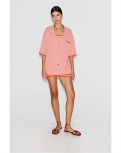 Рубашка в полоску с коротким рукавом кораллового цвета 2mood