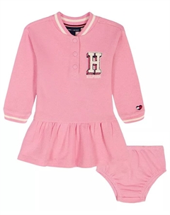 Детский комплект для девочек из двух предметов: платье с бейсбольным воротником в полоску и шортики-блумеры, розовый Tommy hilfiger