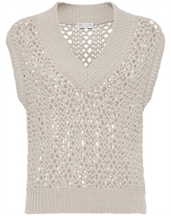 Топ рыхлой вязки без рукавов, нейтральный Brunello cucinelli