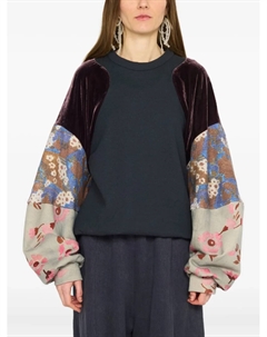 Толстовка с бархатными вставками и цветочным принтом, черный Anntian