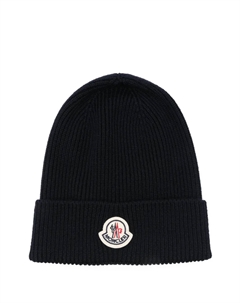 Шапка бини в рубчик с нашивкой-логотипом, синий Moncler